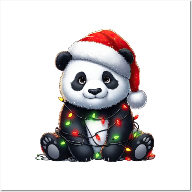 Panda Bear Wrapped In Christmas Lights Wall Art by Chromatic Fusion Studio